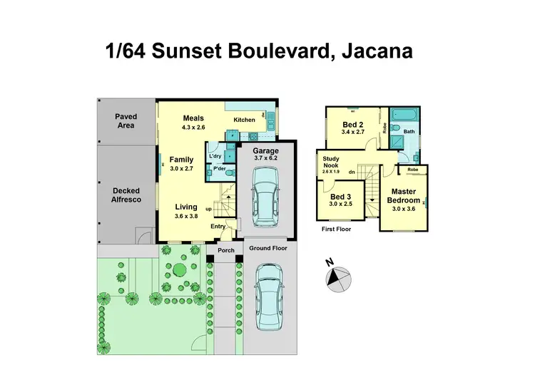 Floorplan of Homely townhouse listing, 1/64 Sunset Boulevard, Jacana VIC 3047
