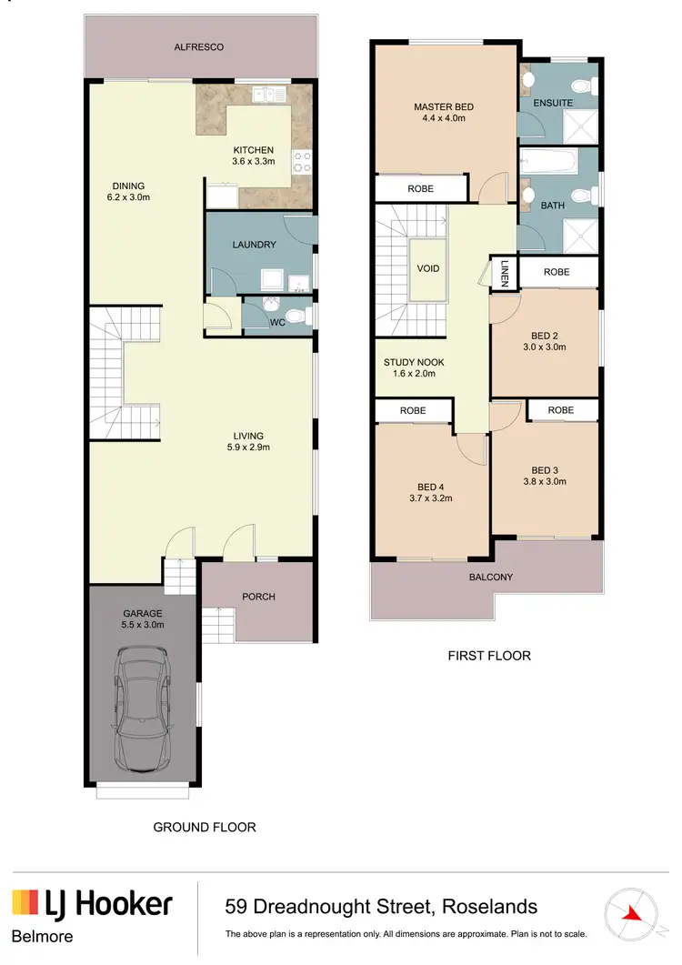 Floorplan of Homely semi-detached listing, 59 Dreadnought Street, Roselands NSW 2196