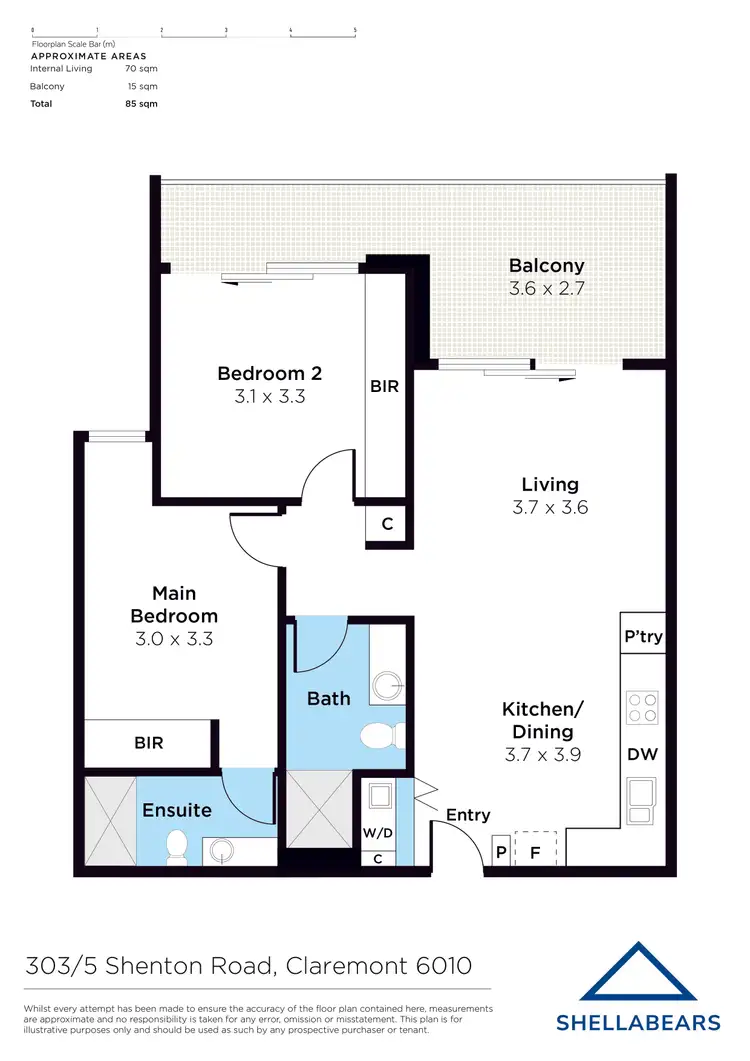 Floorplan of Homely apartment listing, 303/5 Shenton Road, Claremont WA 6010