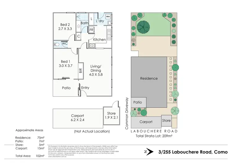 Floorplan of Homely villa listing, 3/255 Labouchere Road, Como WA 6152