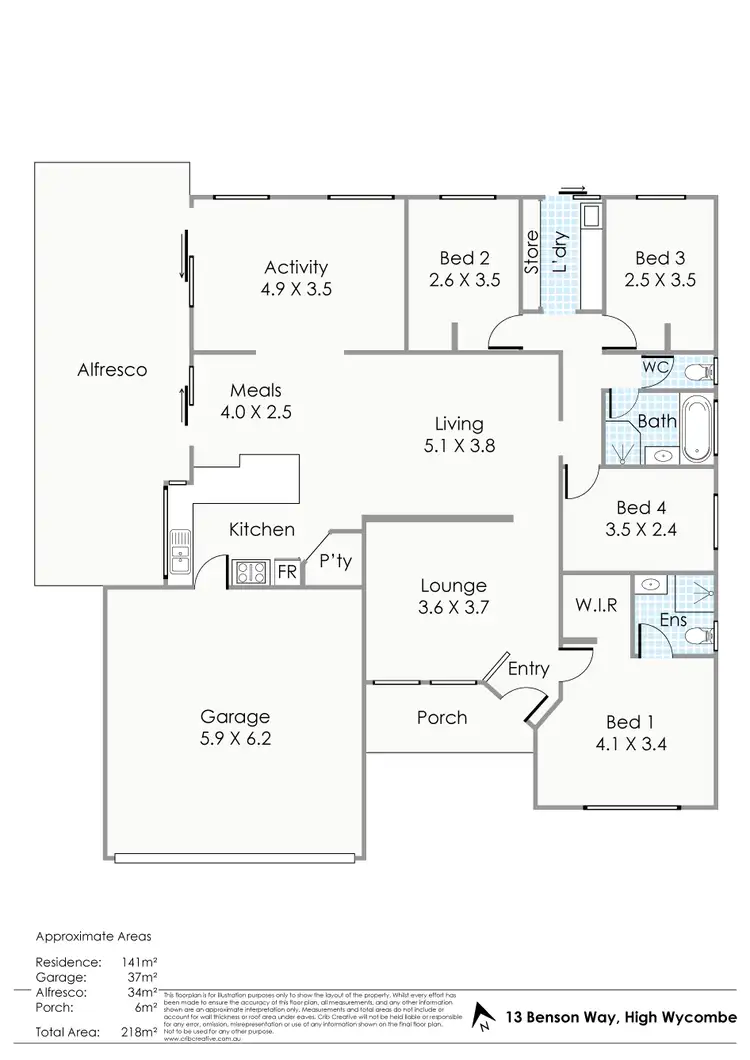 Floorplan of Homely house listing, 13 Benson Way, High Wycombe WA 6057