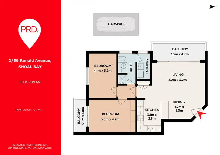 Floorplan of Homely unit listing, 2/59 Ronald Avenue, Shoal Bay NSW 2315