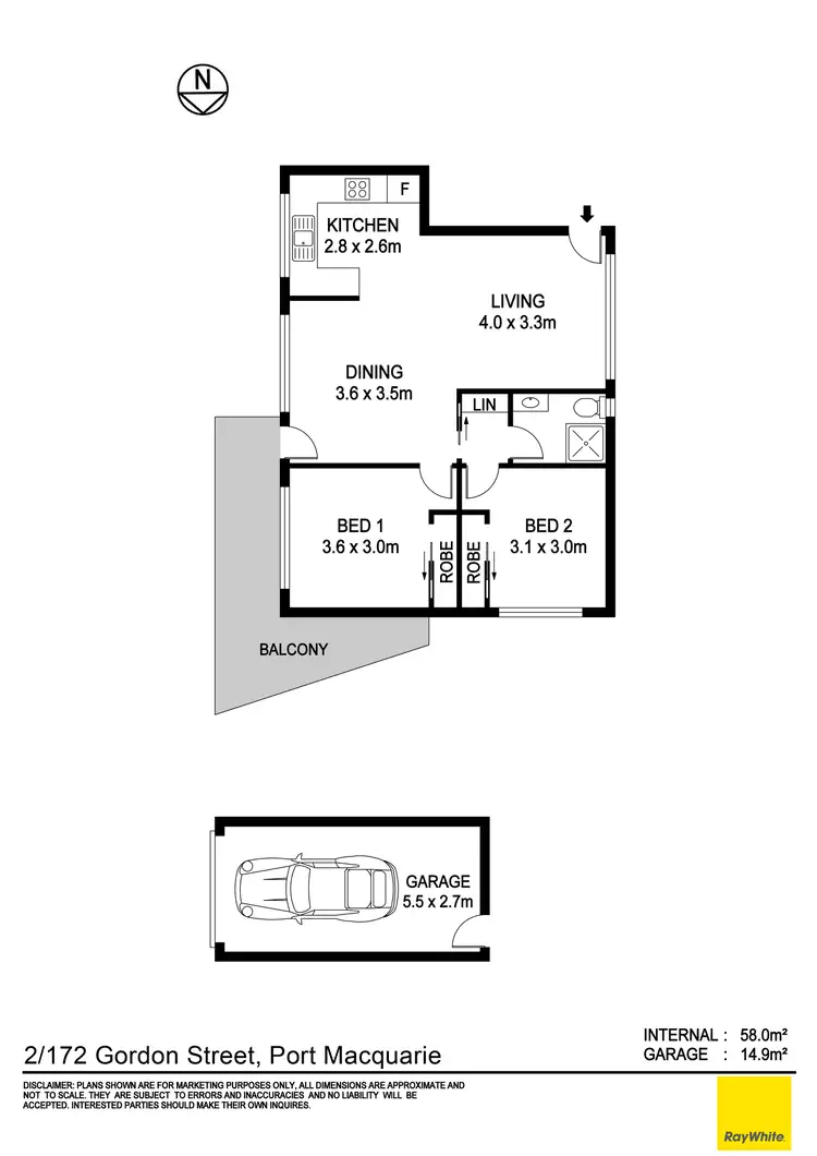 Floorplan of Homely unit listing, 2/172 Gordon Street, Port Macquarie NSW 2444