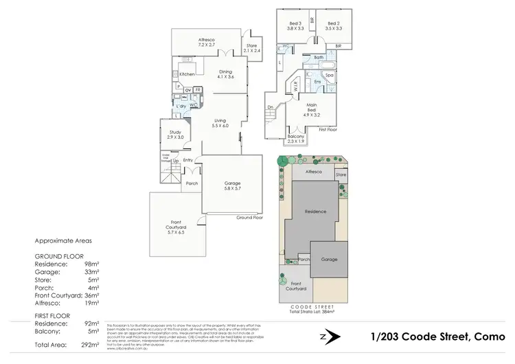 Floorplan of Homely townhouse listing, 1/203 Coode Street, Como WA 6152