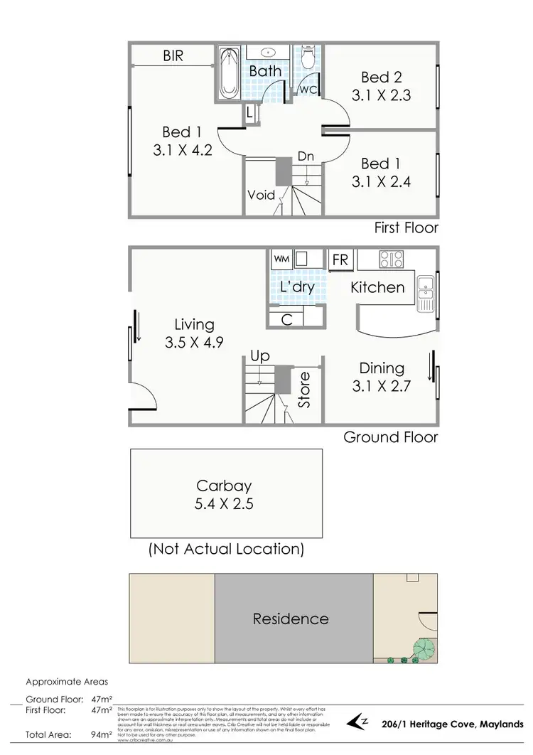 Floorplan of Homely townhouse listing, 206/1 Heritage Cove, Maylands WA 6051