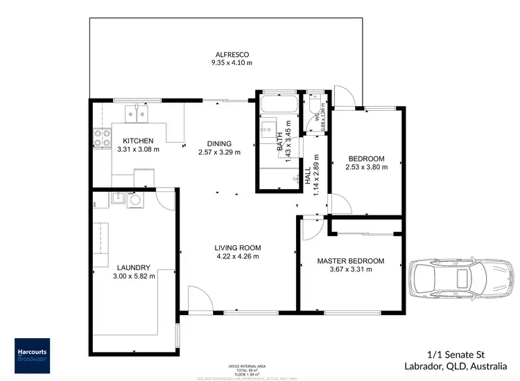 Floorplan of Homely semi-detached listing, 1/1 Senate Street, Labrador QLD 4215