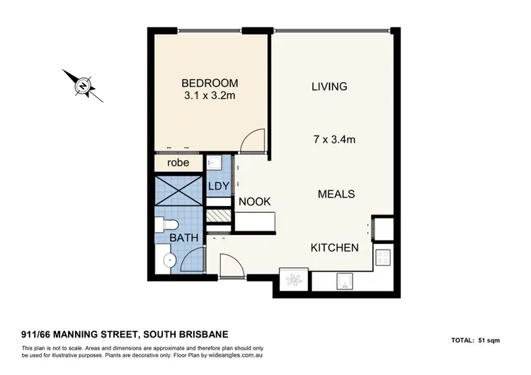 Floorplan of Homely apartment listing, 911/66 Manning Street, South Brisbane QLD 4101
