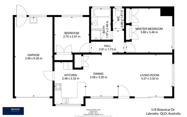 Floorplan of Homely semi-detached listing, 1/8 Botanical Drive, Labrador QLD 4215