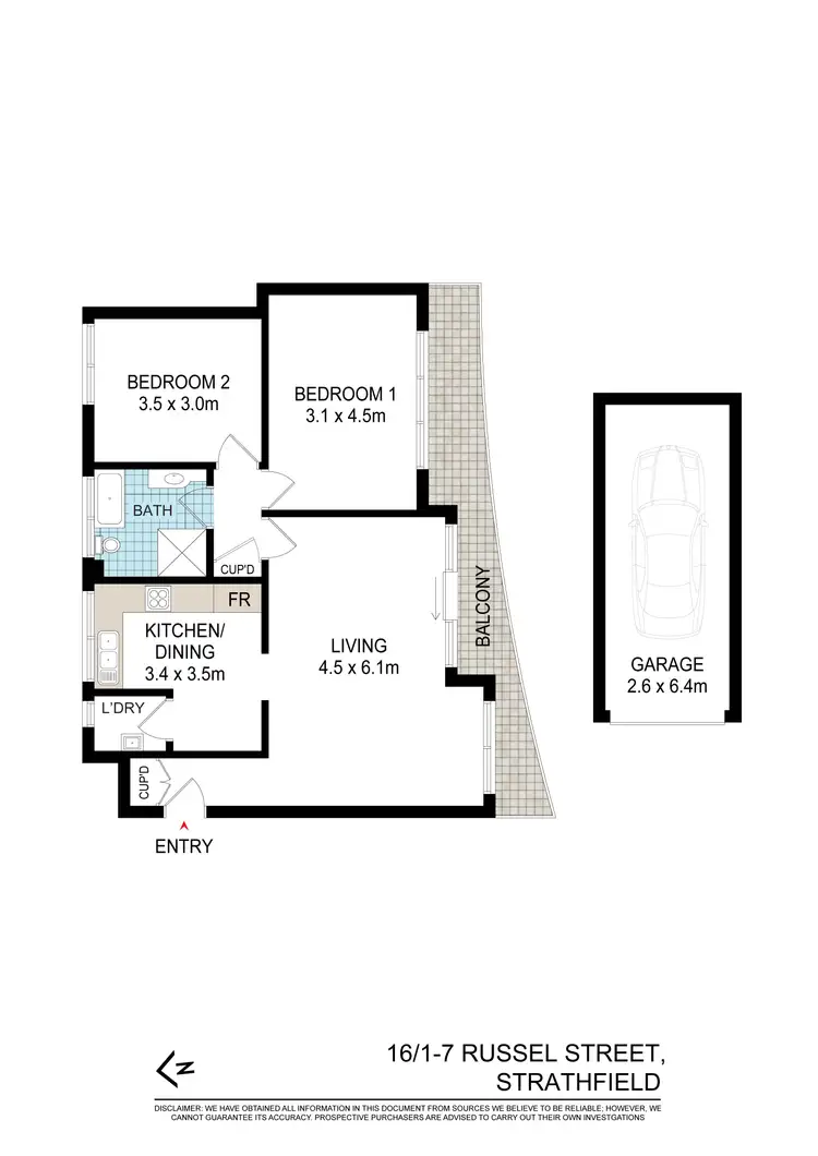 Floorplan of Homely unit listing, 16/1-3 Russell Street, Strathfield NSW 2135