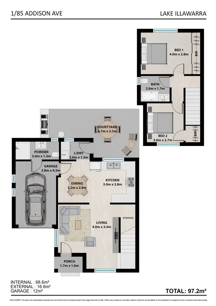 Floorplan of Homely townhouse listing, 1/85 Addison Avenue, Lake Illawarra NSW 2528