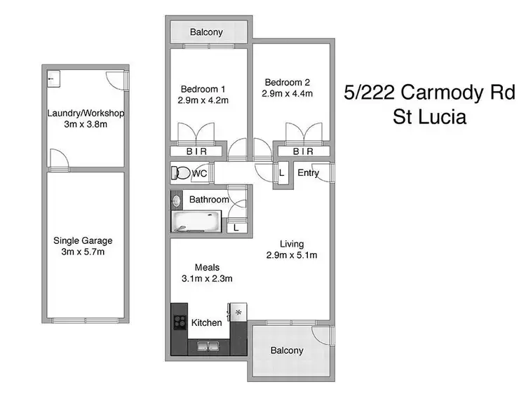 Floorplan of Homely unit listing, 5/222 Carmody Road, St Lucia QLD 4067