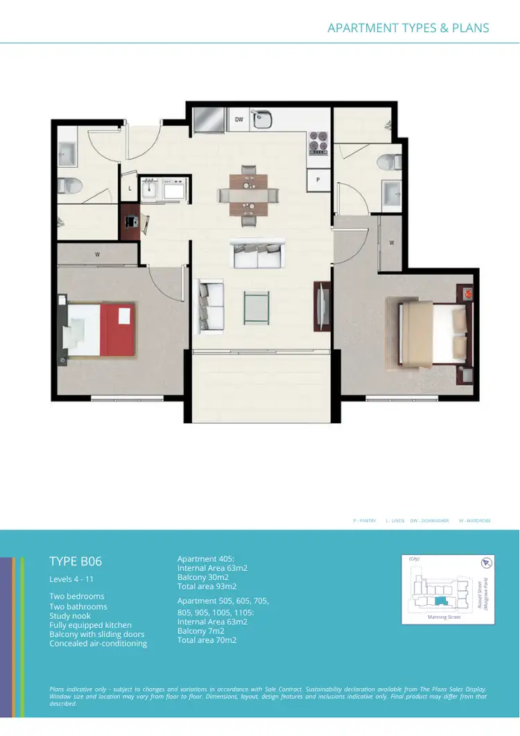 Floorplan of Homely apartment listing, 1105/66 Manning Street, South Brisbane QLD 4101