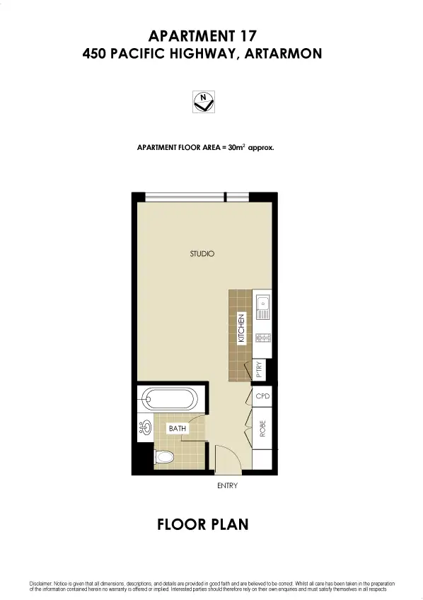 Floorplan of Homely studio listing, 17/450 Pacific Highway, Artarmon NSW 2064