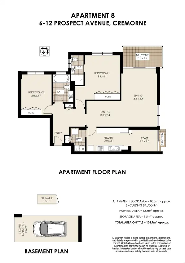 Floorplan of Homely apartment listing, 8/6-12 Prospect Avenue, Cremorne NSW 2090