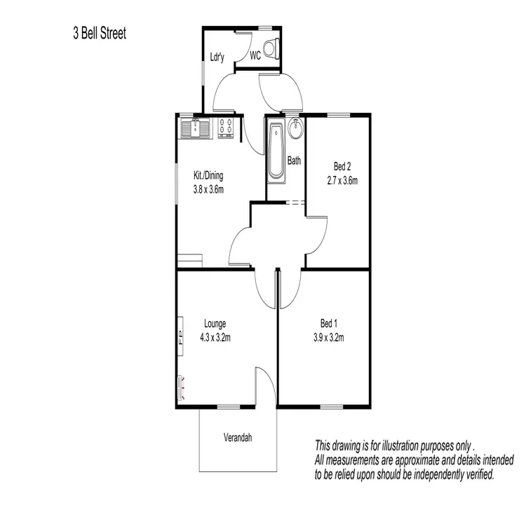 Floorplan of Homely semi-detached listing, 3 Bell St, Pennington SA 5013