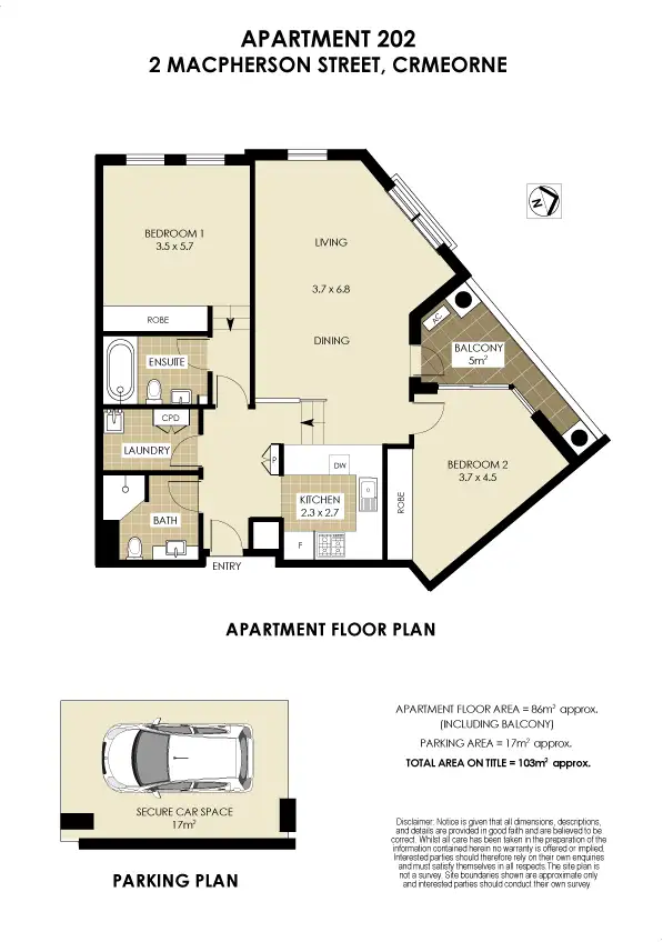 Floorplan of Homely apartment listing, 202/2 Macpherson Street (Cnr Parraween St), Cremorne NSW 2090