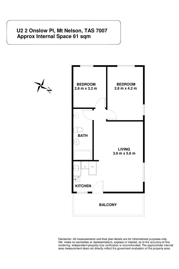 Floorplan of Homely unit listing, 2/2 Onslow Place, Mount Nelson TAS 7007