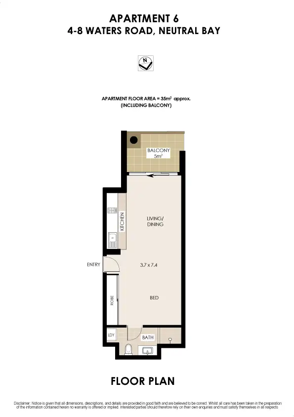 Floorplan of Homely studio listing, 6/4-8 Waters Road, Neutral Bay NSW 2089
