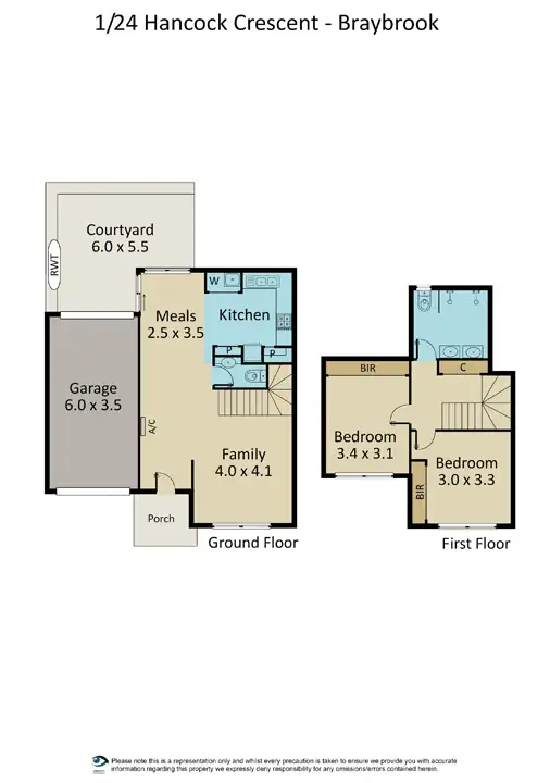 Floorplan of Homely townhouse listing, 1/24 Hancock Crescent, Braybrook VIC 3019