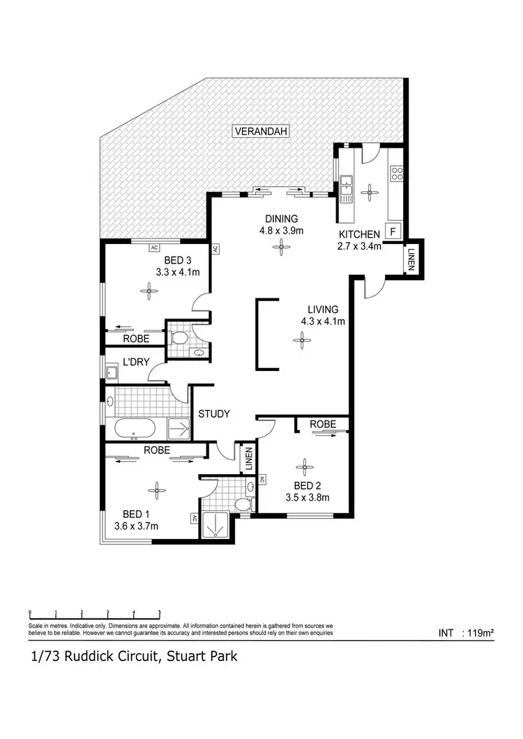 Floorplan of Homely unit listing, 1/73B Ruddick Circuit, Stuart Park NT 820