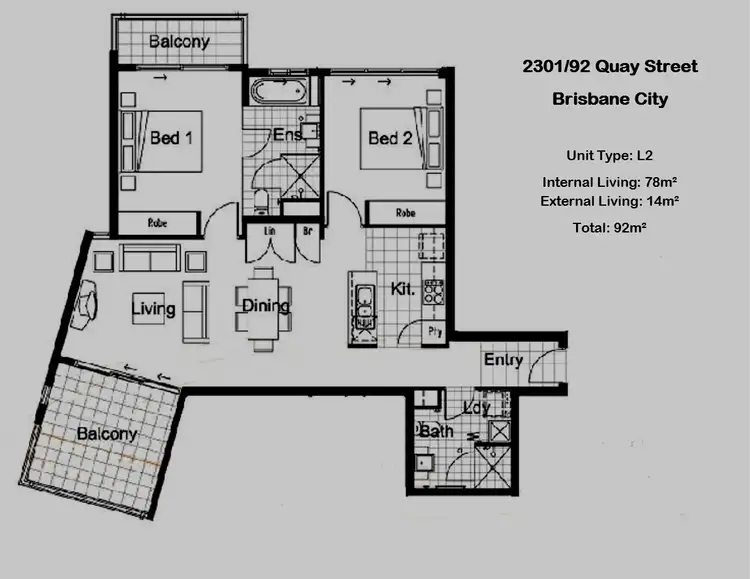Floorplan of Homely apartment listing, 2301/92 Quay Street, Brisbane City QLD 4000