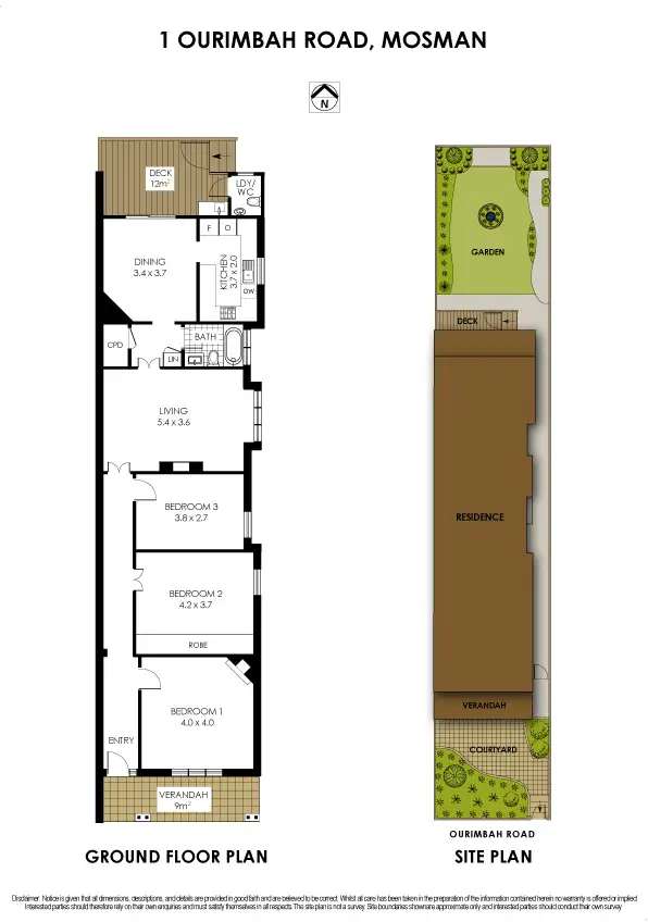 Floorplan of Homely semi-detached listing, 1 Ourimbah Road, Mosman NSW 2088