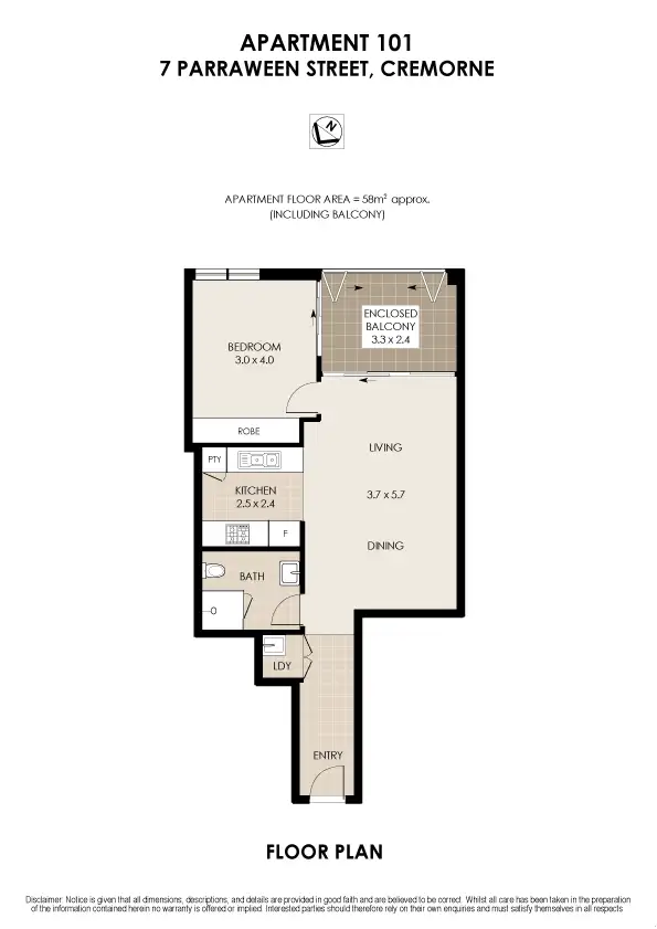 Floorplan of Homely apartment listing, 101/7-13 Parraween Street, Cremorne NSW 2090