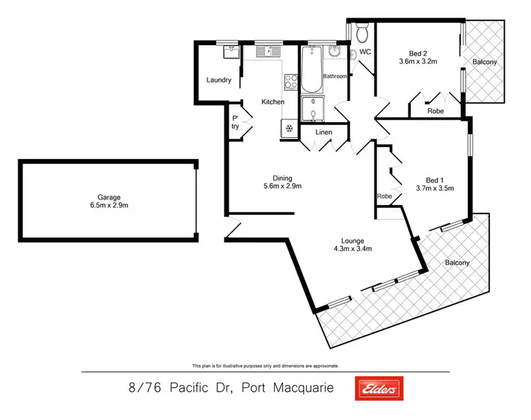 Floorplan of Homely unit listing, 8/76 Pacific Drive, Port Macquarie NSW 2444