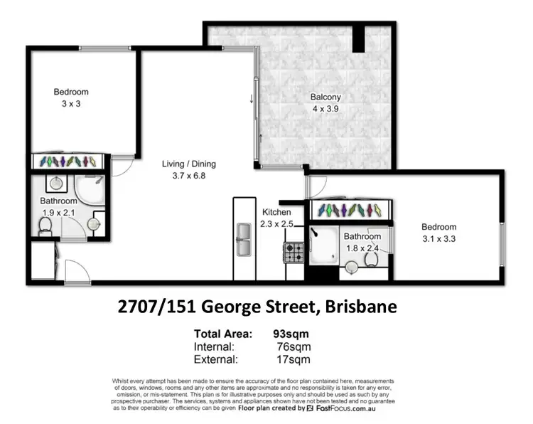 Floorplan of Homely apartment listing, 2707/151 George Street, Brisbane City QLD 4000