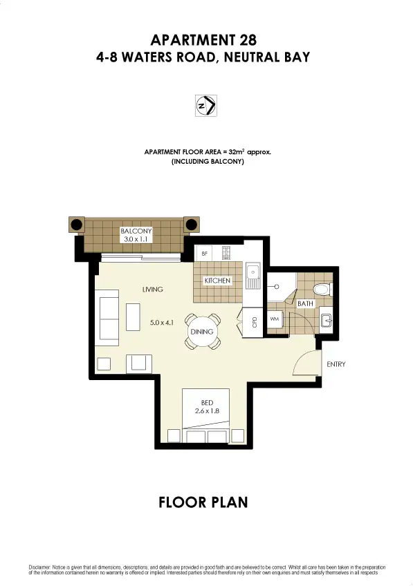 Floorplan of Homely studio listing, 28/4-8 Waters Road, Neutral Bay NSW 2089