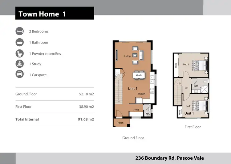 Floorplan of Homely townhouse listing, 1/236 Boundary Road, Pascoe Vale VIC 3044