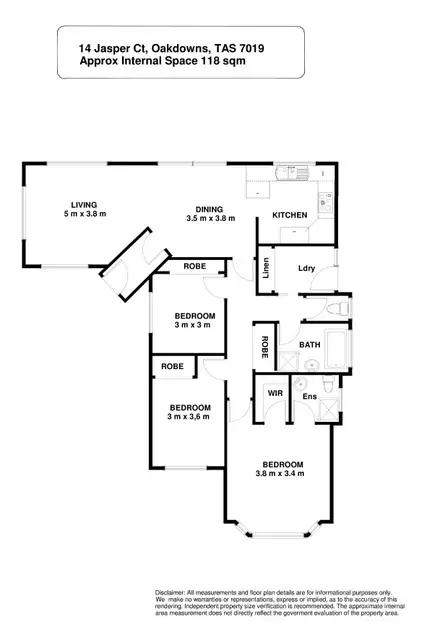 Floorplan of Homely house listing, 14 Jasper Court, Oakdowns TAS 7019