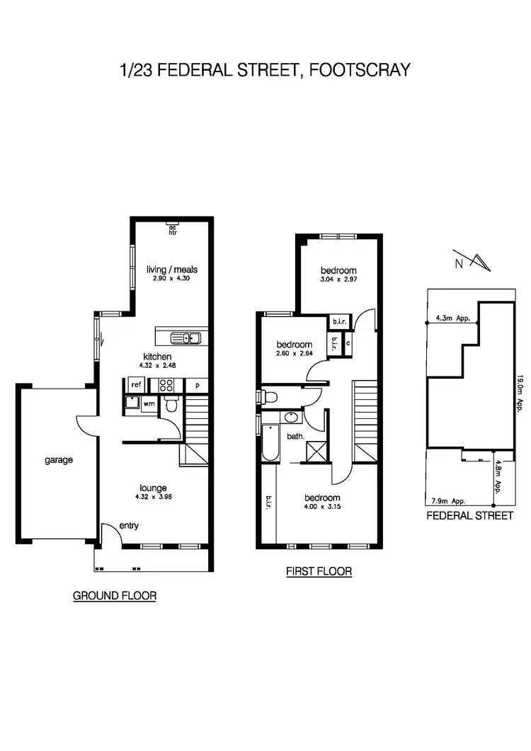 Floorplan of Homely townhouse listing, 1/23 Federal Street, Footscray VIC 3011