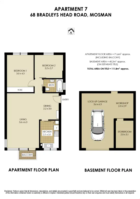 Floorplan of Homely apartment listing, 7/68 Bradleys Head Road, Mosman NSW 2088