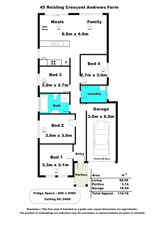 Floorplan of Homely house listing, 45 Riesling Crescent, Andrews Farm SA 5114