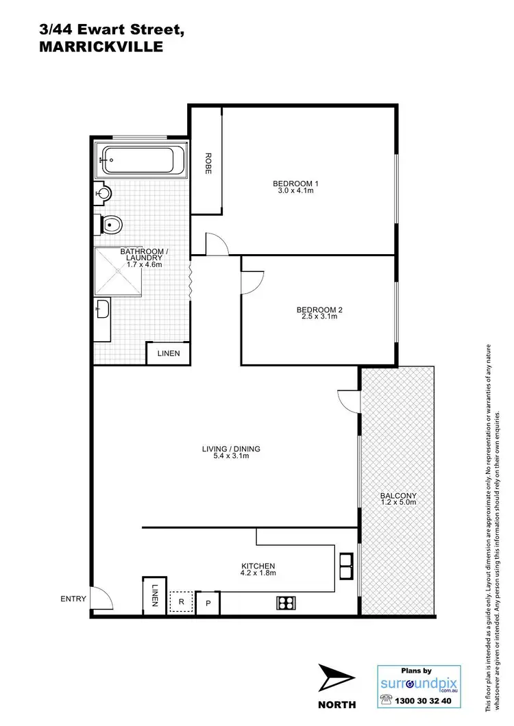 Floorplan of Homely apartment listing, 3/44 Ewart Street, Marrickville NSW 2204
