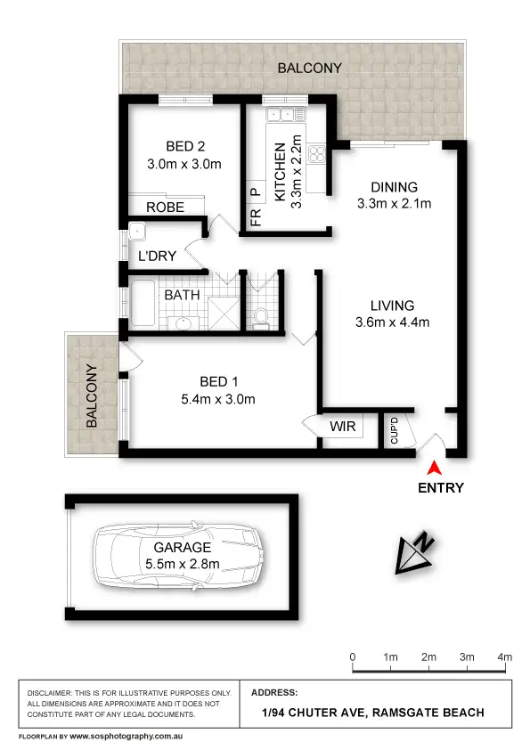 Floorplan of Homely apartment listing, 1/94 Chuter Avenue, Ramsgate Beach NSW 2217