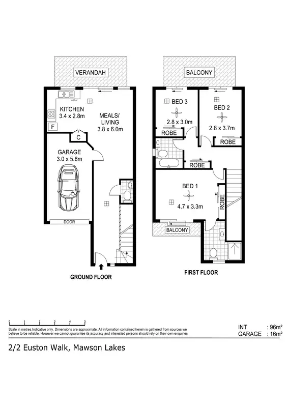 Floorplan of Homely townhouse listing, 2/2 Euston Walk, Mawson Lakes SA 5095
