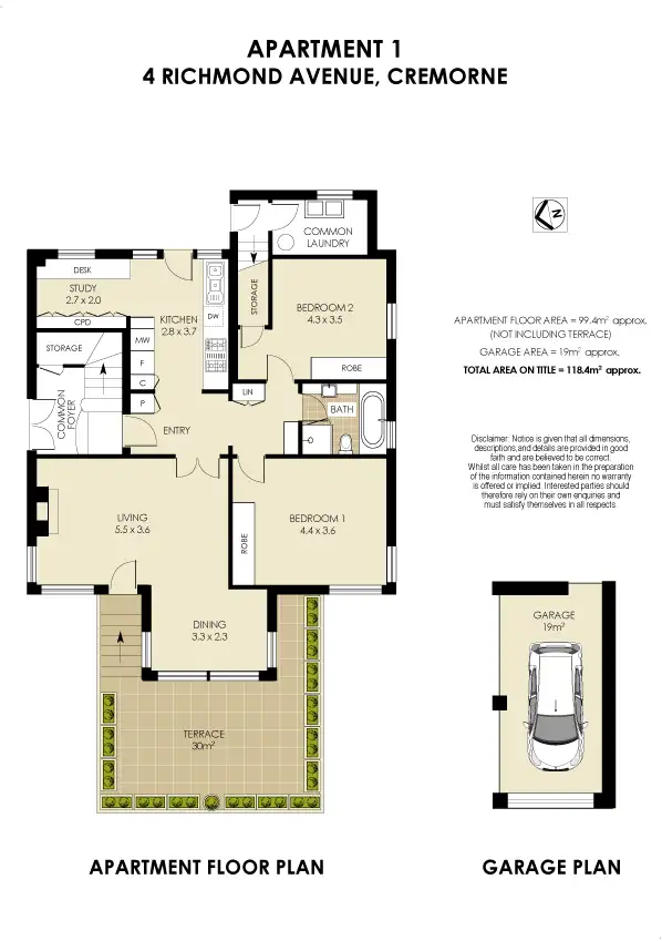 Floorplan of Homely semi-detached listing, 1/4 Richmond Avenue, Cremorne NSW 2090