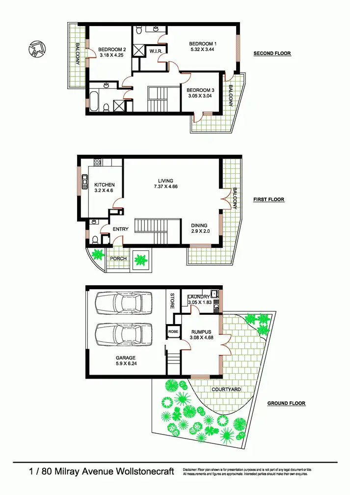 Floorplan of Homely townhouse listing, 1/80 Milray Avenue, Wollstonecraft NSW 2065