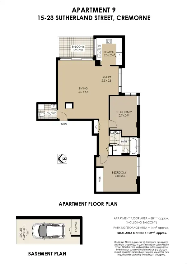 Floorplan of Homely apartment listing, 9/15-23 Sutherland Street, Cremorne NSW 2090