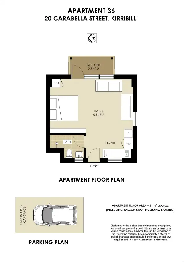 Floorplan of Homely studio listing, 36/20 Carabella Street, Kirribilli NSW 2061