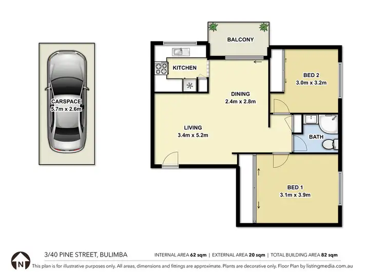 Floorplan of Homely unit listing, 3/40 Pine Street, Bulimba QLD 4171