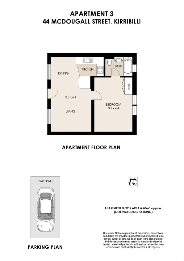 Floorplan of Homely apartment listing, 3/44 McDougall Street, Kirribilli NSW 2061