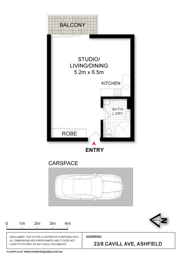 Floorplan of Homely studio listing, 23/8 Cavill Avenue, Ashfield NSW 2131