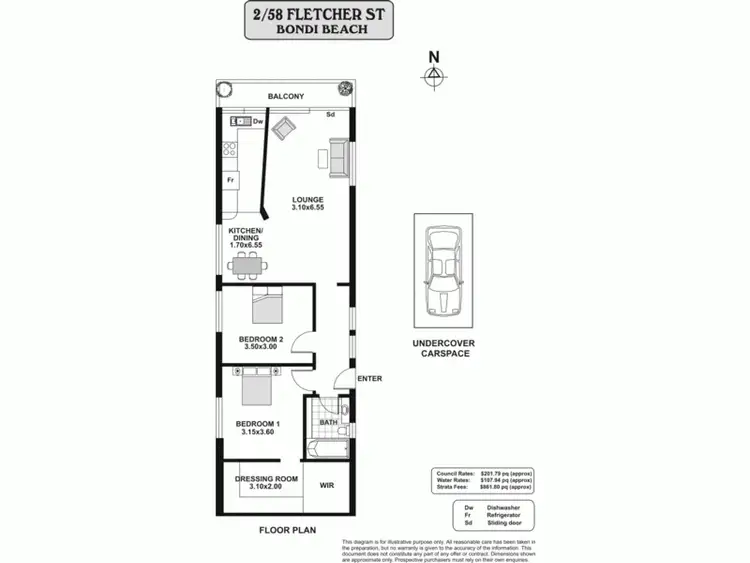 Floorplan of Homely apartment listing, 2/58 Fletcher Street, Bondi NSW 2026