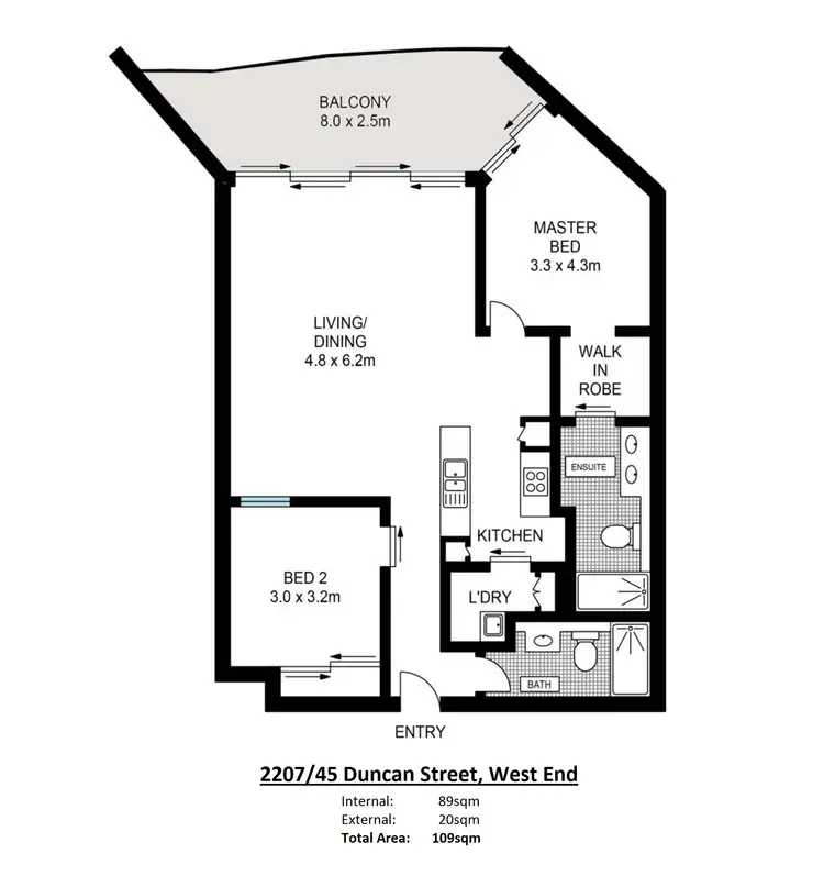 Floorplan of Homely apartment listing, 2207/45 Duncan Street, West End QLD 4101