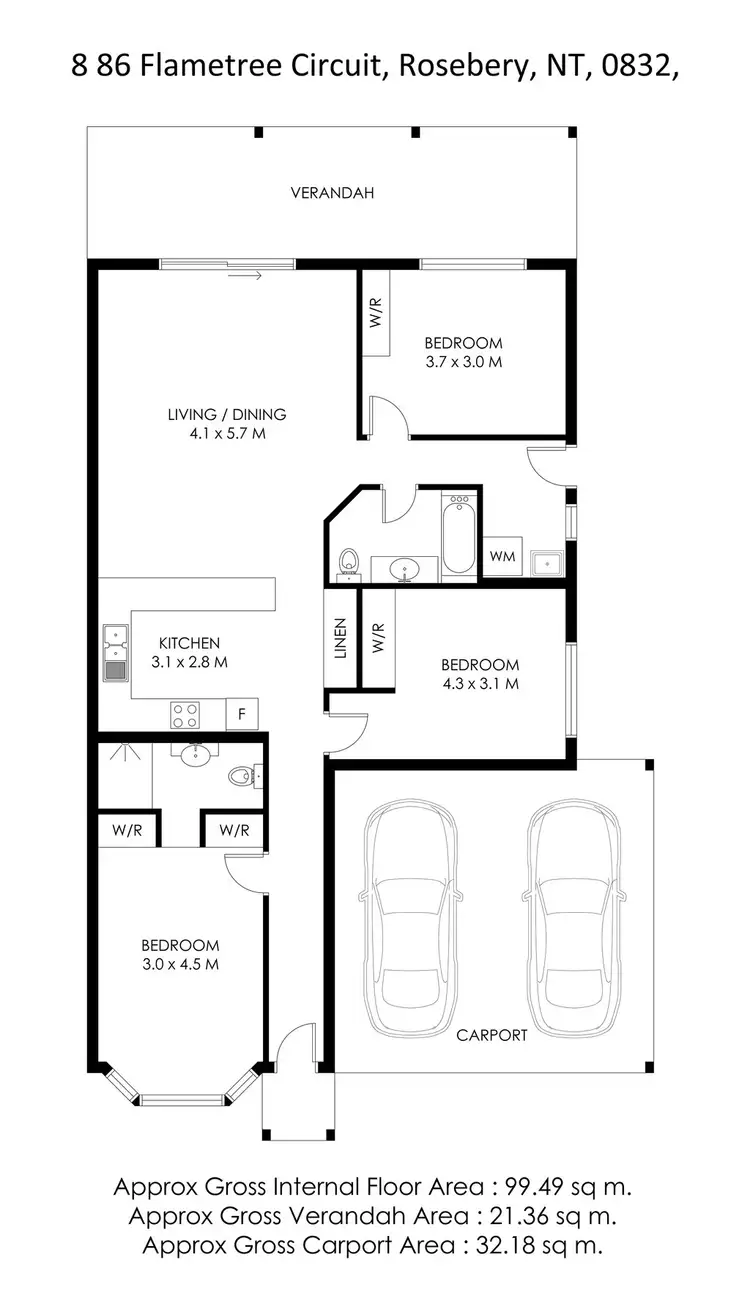 Floorplan of Homely unit listing, 8/86 Flametree Circuit, Rosebery NT 832