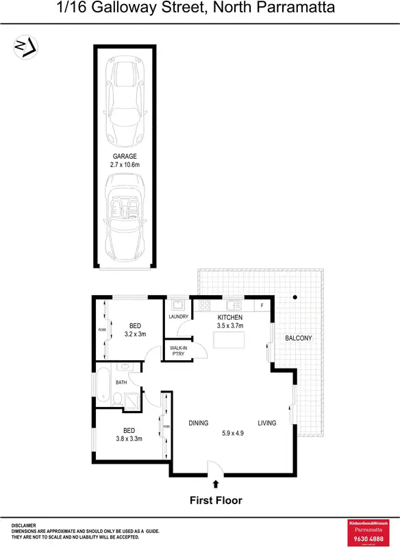 Floorplan of Homely unit listing, 1/16 Galloway Street, North Parramatta NSW 2151