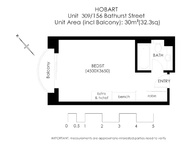 Floorplan of Homely studio listing, 309/156 Bathurst Street, Hobart TAS 7000